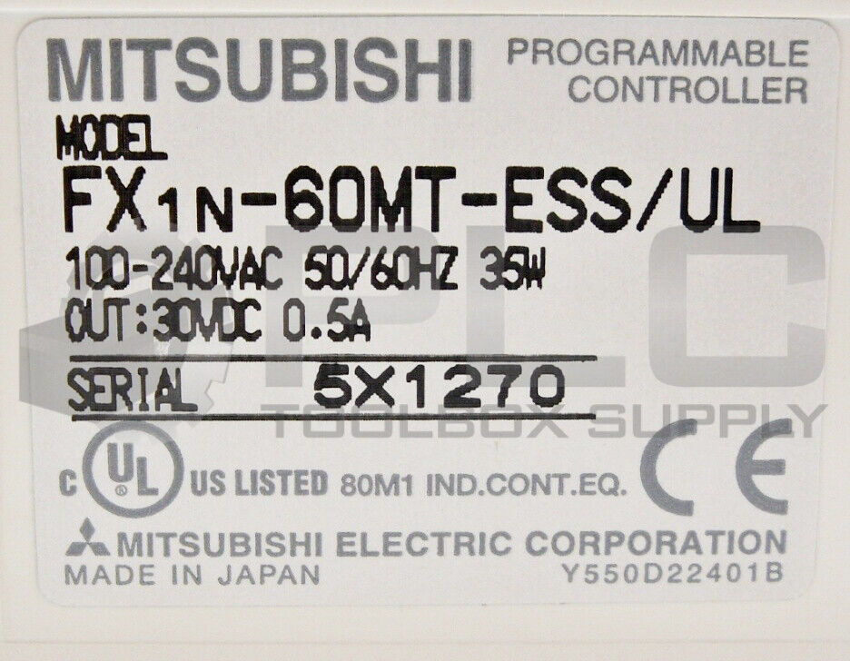 MITSUBISHI FX1N 60MT ESS UL PROGRAMMABLE CONTROLLER 100 240VAC OUT