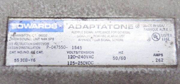 EDWARDS ADAPTATONE 55 30B-Y6 AUDIBLE SIGNAL APPLIANCE 120-240V 50/60HZ - Image 4