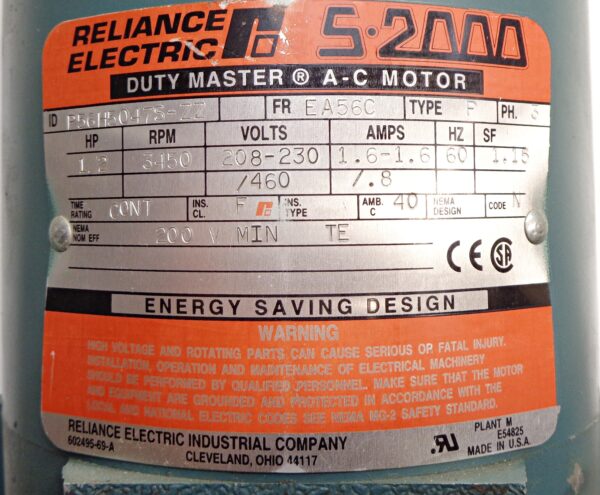 RELIANCE P56H5047S-ZZ AC MOTOR 1/2HP 3450RPM FR: EA56C - Image 6