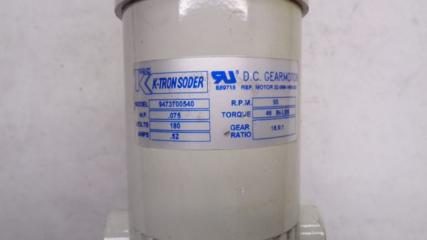 K-TRON SODER 9473700540 D.C.GEARMOTOR HP .075 VOLTS 180 AMPS .52 R.P.M. 95 - Image 4
