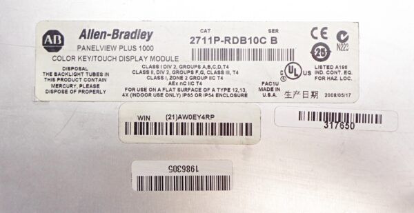 ALLEN BRADLEY 2711P-B10C4D1 /A PANELVIEW PLUS 1000 2711P-RP1 /C 2711P-RDB10C /B - Image 6