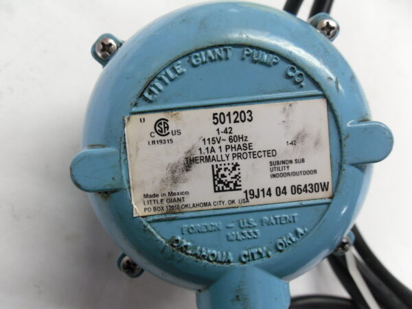 LITTLE GIANT 501203 SUBMERSIBLE PUMP 115V 60HZ 1.1A 1 PH **SEE PICS/READ** - Image 4