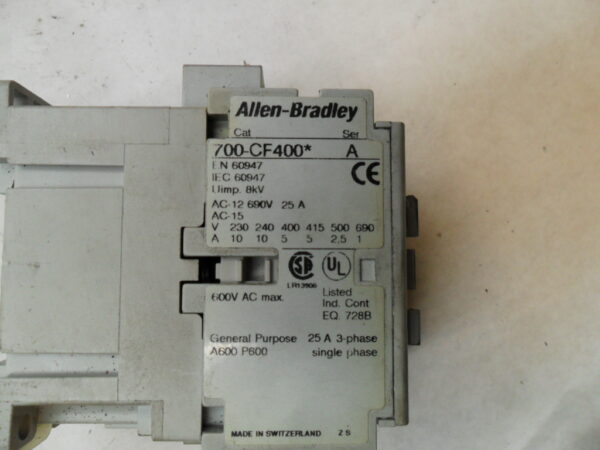 LOT OF 5 ALLEN BRADLEY 700-CF400* /A CONTACTOR 110-120V 50/60HZ - Image 5