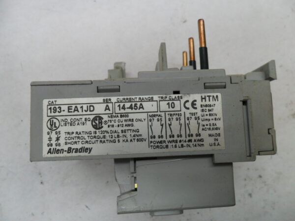 ALLEN BRADLEY 193-EA1JD /A MOTOR STARTER OVERLOAD RELAY 14-45A 600V - Image 5