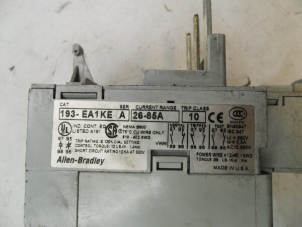 ALLEN BRADLEY 193-EA1KE /A THERMAL OVERLOAD RELAY CURRENT RANGE 26-85A - Image 5