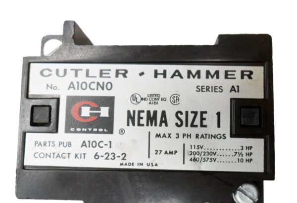 CUTLER HAMMER A10CN0 /A1 CONTACTOR W/ C320KB1 /A2 W/ (2) C320KA1 W/ 1887-1 - Image 8