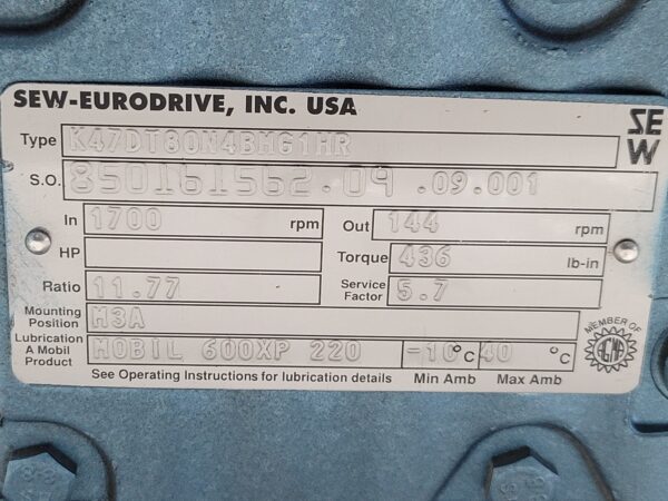 NEW SEW EURODRIVE K47DT80N4BMG1HR GEARBOX 11.77 M3A W/ DFT80N4BMG1HR MOTOR*READ* - Image 6