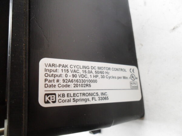 KB ELECTRONICS 92A61633010000 GAMCO VARI-PAK DC MOTOR SPEED CONTROL - Image 5