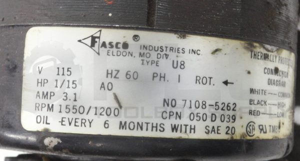 FASCO ELDON 050D039 MOTOR TYPE U8 115V 60HZ 1PH 1/15HP 3.1A 1550/1200RPM - Image 5