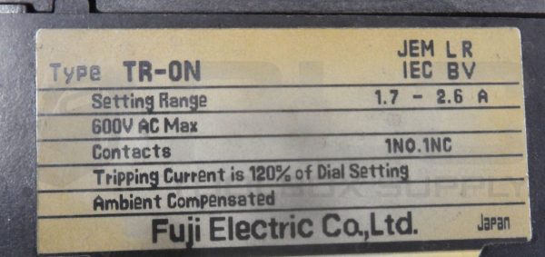 FUJI ELECTRIC CO SC-03 CONTACTOR 3PH W/ FUJI TR-0N OVERLOAD RELAY 1.7-2.6A 600V - Image 4