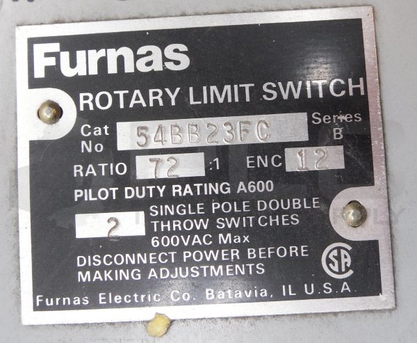 FURNAS 54BB23FC ROTARY LIMIT SWITCH 72:1 600VAC - Image 5