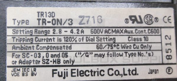FUJI ELECTRIC SJ-0SG MAGNETIC CONTACTOR 15A 440V W/ TR-0N/3 OVERLOAD RELAY - Image 4