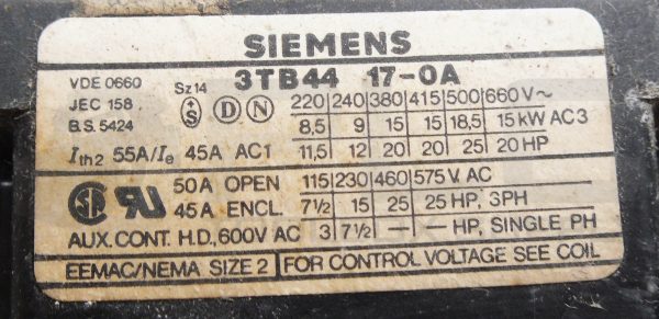 SIEMENS 3TB44 17-0A CONTACTOR W/ 3UA42 00-7AH OVERLOAD RELAY 10-16A 600VAC - Image 5