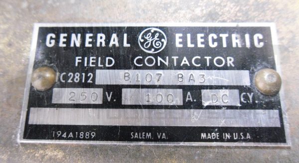 GENERAL ELECTRIC IC2812 B107 BA3 FIELD CONTACTOR 250V 100A - Image 5
