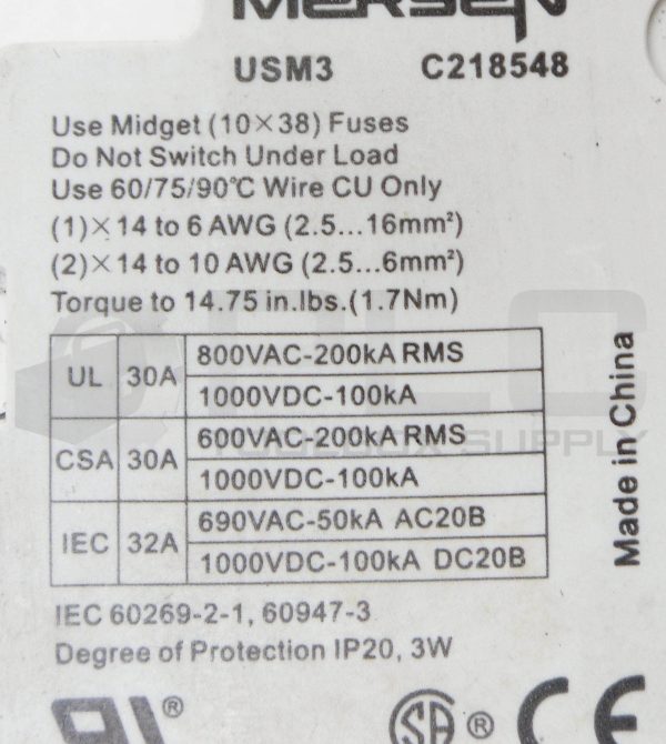 FERRAZ SHAWMUT USM3 FUSE HOLDER 690VAC 32A - Image 5