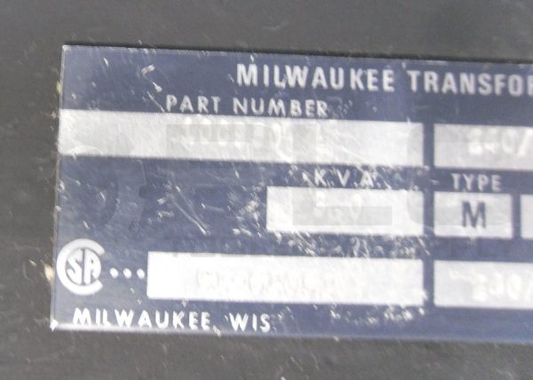 MILWAUKEE TRANSFORMER CO 100950 TRANSFORMER 480V 50/60HZ TYPE M - Image 5