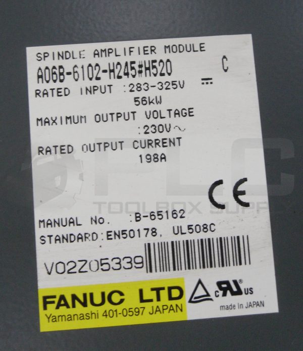 FANUC A06B-6102-H245#H520 /C SPINDLE AMPLIFIER MODULE 283-325V 198A - Image 6