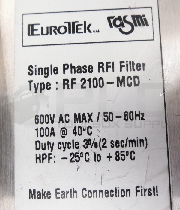 EUROTEK RF 2100-MCD SINGLE PHASE RFI FILTER 600VAC 50/60HZ 100A - Image 5