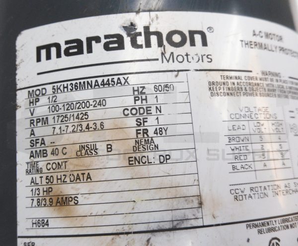 MARATHON 5KH36MNA445AX AC MOTOR 1/2HP 1725/1425RPM FR:48Y - Image 5