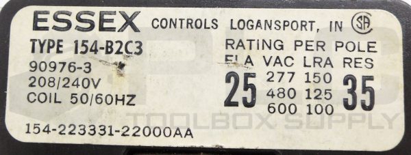 ESSEX CONTROLS 154-B2C3 CONTROL RELAY 90976-3 208/240V 50/60HZ - Image 5