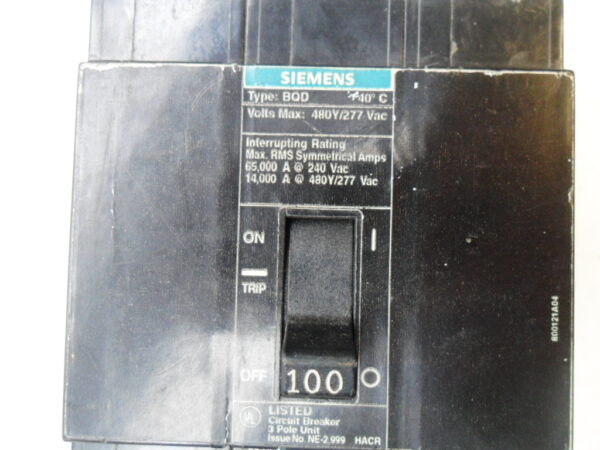 SIEMENS BQD3100 CIRCUIT BREAKER 480V 100A TYPE BQD - Image 5