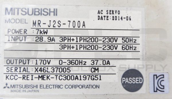 MITSUBISHI MR-J2S-700A AC SERVO 28.9A 3PH 200-230V 50/60HZ *READ* - Image 5
