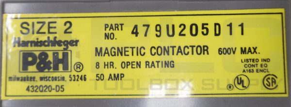 NEW P&H 479U205D11 MAGNETIC CONTACTOR 50A 600V - Image 5