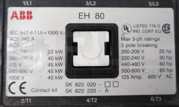 NEW ABB EH80 CONTACTOR 600VAC 125A 60HP - Image 5