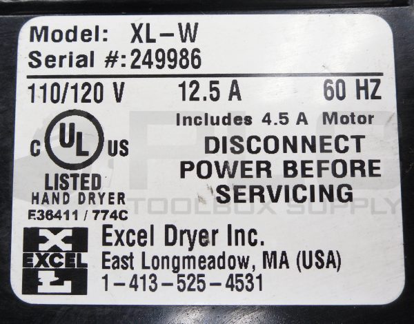 EXCEL DRYER XL-W HAND DRYER 110/120V 12.5A 60HZ *READ* - Image 5