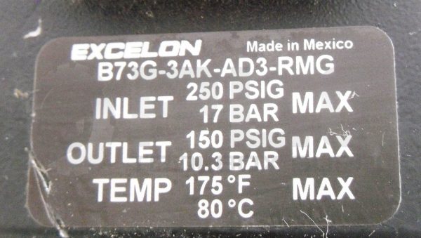 EXCELON B73G-3AK-AD3-RMG PNEUMATIC FILTER REGULATOR 250PSIG 175 DEG F - Image 5