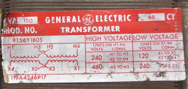 GENERAL ELECTRIC 9T56Y1805 TRANSFORMER 60HZ 480V - Image 4