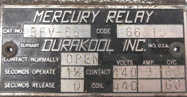 DURAKOOL BEV-56 MERCURY RELAY 440V 3A 60HZ - Image 5