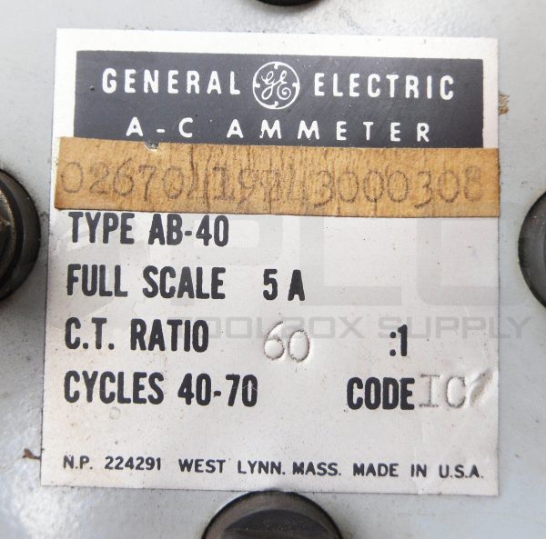 GENERAL ELECTRIC AB-40 A-C AMMETER 5A 40-70HZ 0-300 PERCENT 02670419243000308 - Image 6