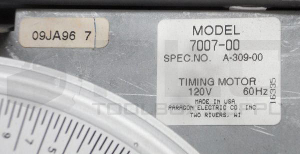 PARAGON ELECTRIC 7007-00 TIMING MOTOR A-309-00 120V 60HZ C-2593 REV.B - Image 6
