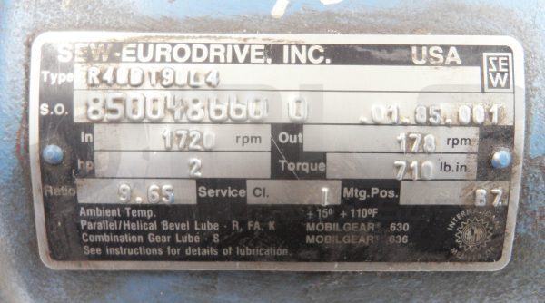 FOR PARTS SEW-EURODRIVE R40DT90L4 INLINE GEARBOX GEAR REDUCER 1720/178RPM 2HP - Image 7
