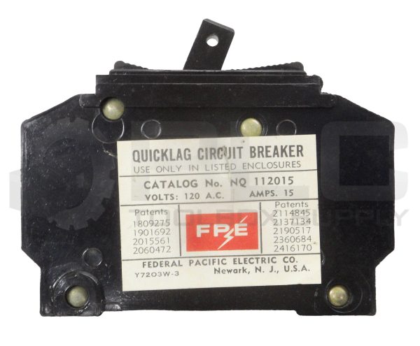 FEDERAL PACIFIC ELECTRIC CO NQ112015 QUICKLAG CIRCUIT BREAKER 15 AMP 120VAC - Image 3
