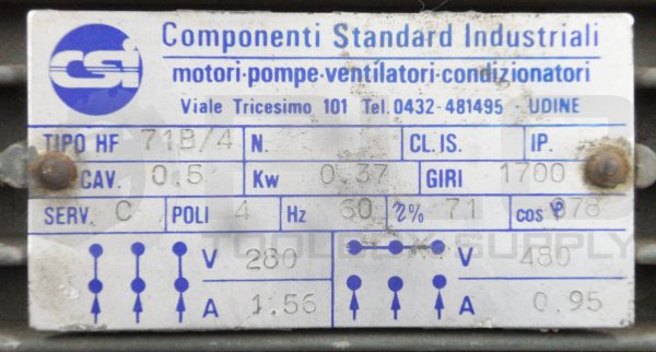 CSI 71B/4 ELECTRIC MOTOR 0.37KW 1700RPM 4POLE 60HZ 280/480V 1.56/0.95A - Image 6