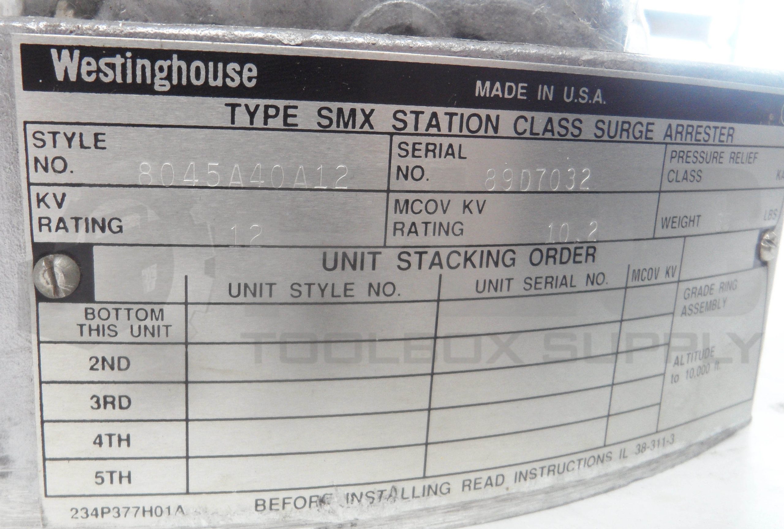 NEW WESTINGHOUSE 8045A40A12 SURGE ARRESTOR STATION CLASS TYPE SMX 12KV ...