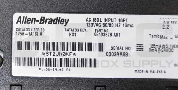 ALLEN BRADLEY 1756-IA16 /A AC INPUT MODULE 16PT 120VAC 50/60HZ *READ* - Image 4