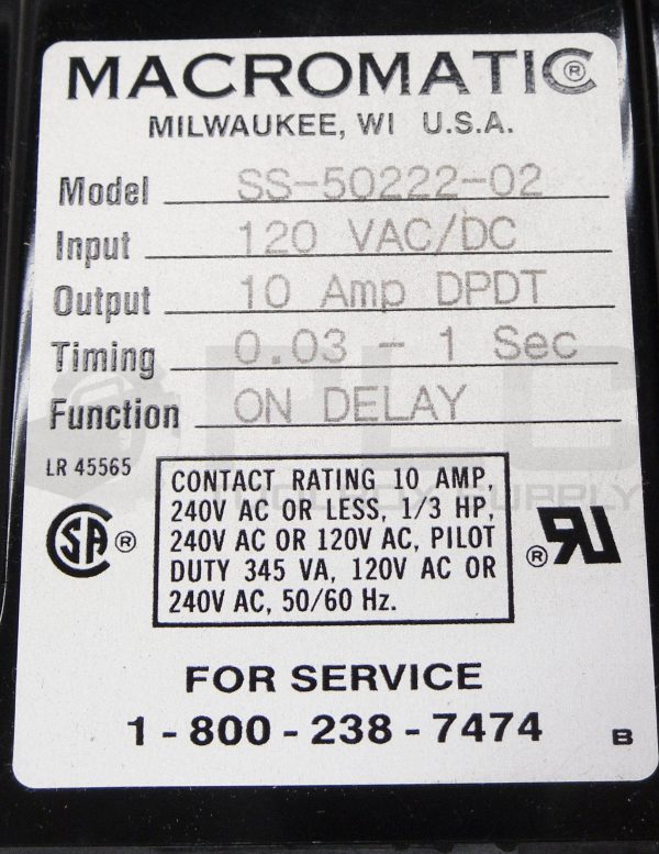 NEW MACROMATIC SS-50222-02 SOLID STATE TIME DELAY RELAY 10A 120V AC/DC 0.03-1SEC - Image 5