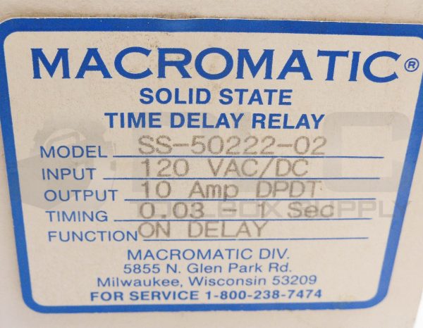 NEW MACROMATIC SS-50222-02 SOLID STATE TIME DELAY RELAY 10A 120V AC/DC 0.03-1SEC - Image 6