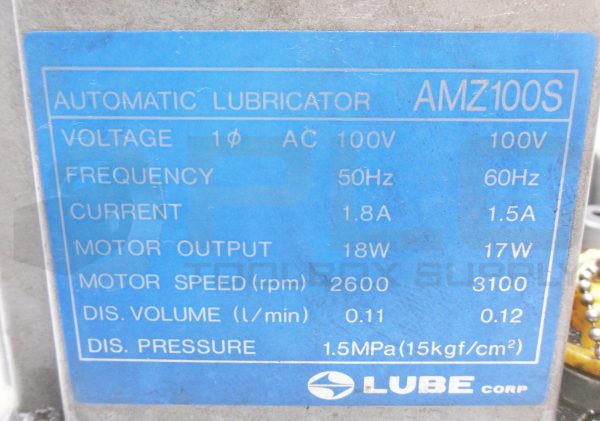 LUBE CORP AMZ100S AUTOMATIC LUBRICATOR 100VAC 50/60HZ 1.8A 2600RPM - Image 6