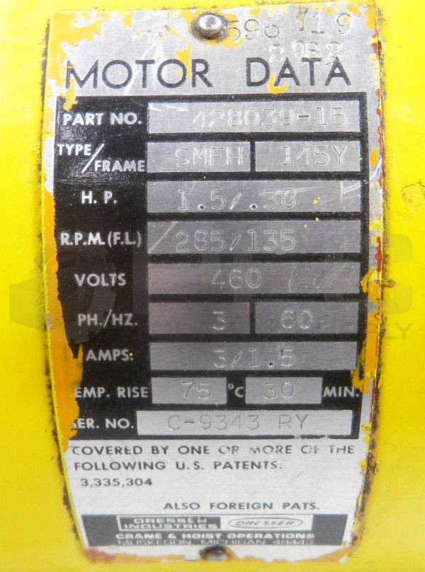 DRESSER 428039-15 MOTOR W/ GEARBOX 145Y FR 1.5/0.38HP 285/135RPM 460V 3PH *READ* - Image 8