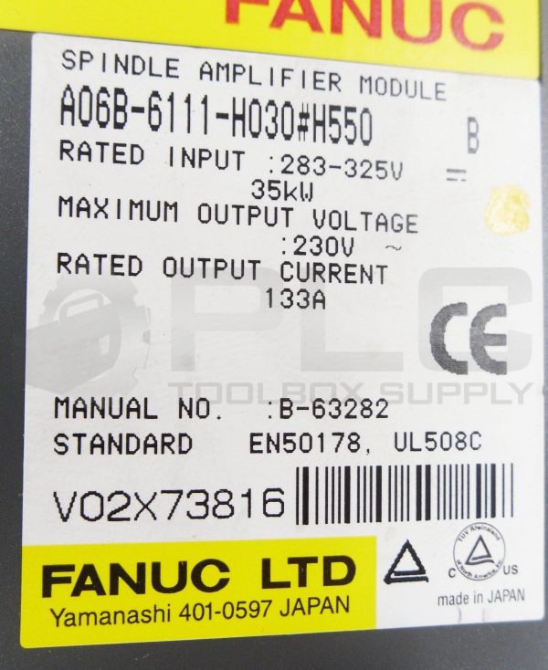 FANUC A06B-6111-H030#H550 /B SPINDLE AMPLIFIER MODULE 283-325V 133A - Image 7