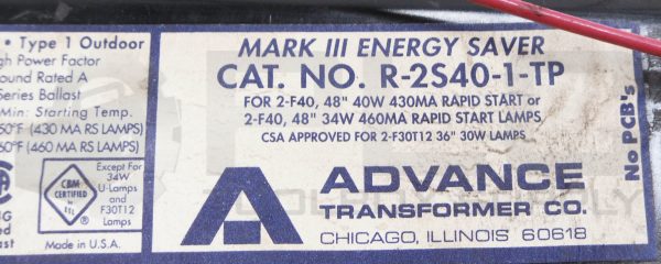 LOT OF 3 ADVANCE R-2S40-1-TP ENERGY SAVER BALLAST 120V 60HZ .73A - Image 4