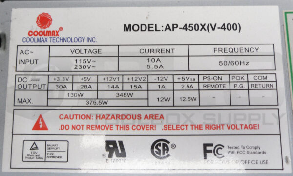 COOLMAX AP-450X(V-400) POWER SUPPLY 115-230V 50/60HZ 10/5.5A - Image 5