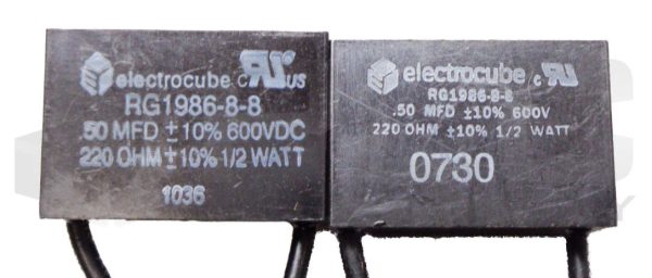 LOT OF 2 NEW ELECTROCUBE RG1986-8-8 CAPACITOR .50MFD 600V 220OHM +/-10% 1/2WATT - Image 3