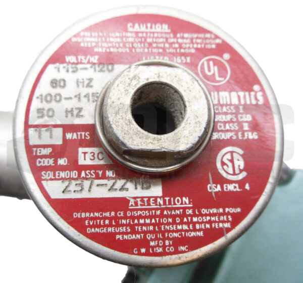 NUMATICS 33SXP4410 PNEUMATIC SOLENOID VALVE 120V 50/60HZ .16A W/ 237-221B COIL - Image 7