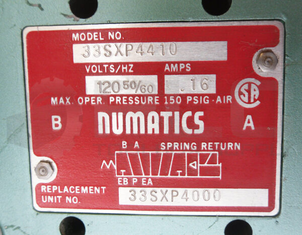 NUMATICS 33SXP4410 PNEUMATIC SOLENOID VALVE 120V 50/60HZ .16A W/ 237-221B COIL - Image 8