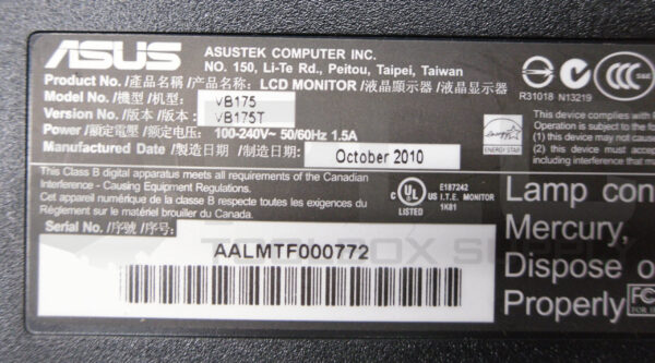 NEW ASUS VB175 LCD MONITOR 17" 100-240V 50/60HZ - Image 6